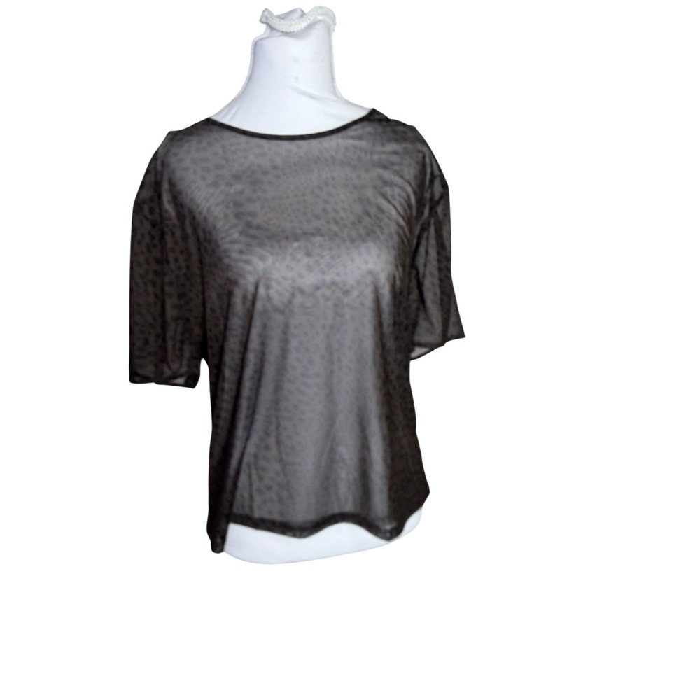 Gap Womens XXL Tall Sheer Mesh Leopard Print Short Sleeve Crew Neck Top layering